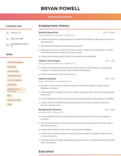 Banking Supervisor Resume