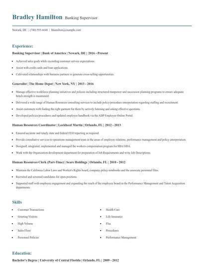 Banking Supervisor Resume