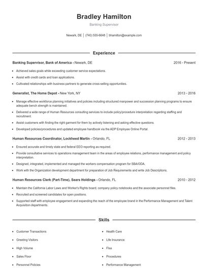 Banking Supervisor Resume