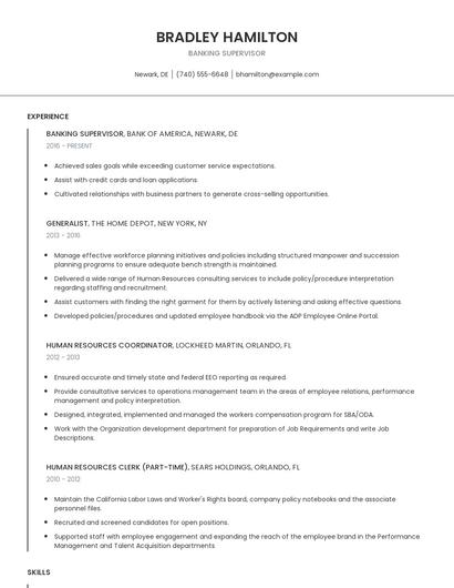 Banking Supervisor Resume