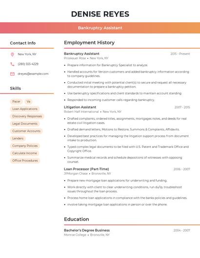 Bankruptcy Assistant Resume
