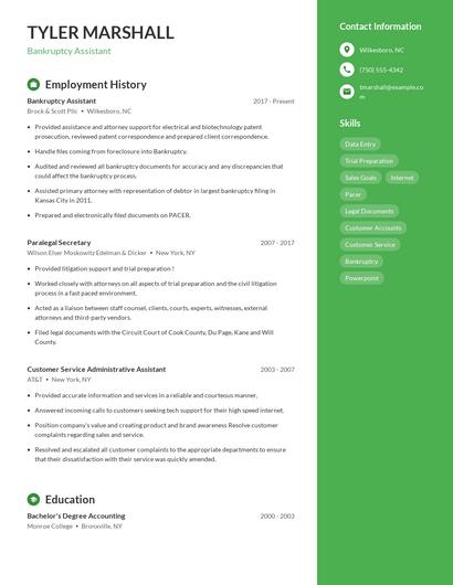 Bankruptcy Assistant Resume