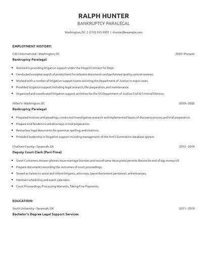 Bankruptcy Paralegal Resume