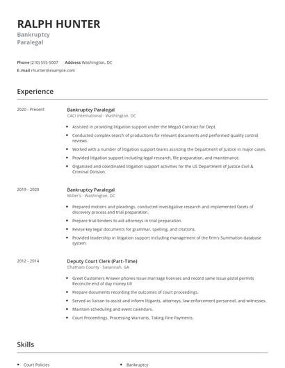 Bankruptcy Paralegal Resume