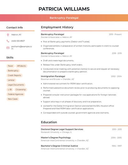 Bankruptcy Paralegal Resume