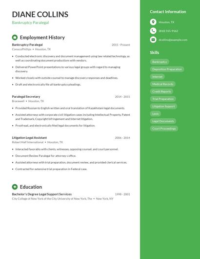 Bankruptcy Paralegal Resume