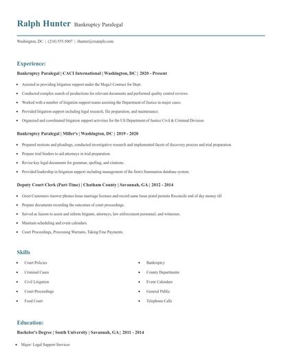 Bankruptcy Paralegal Resume