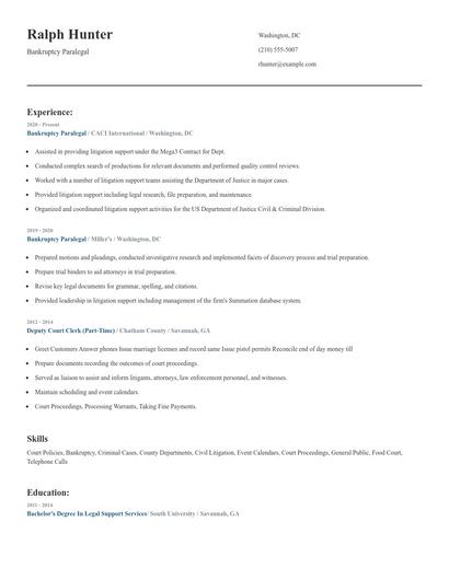 Bankruptcy Paralegal Resume