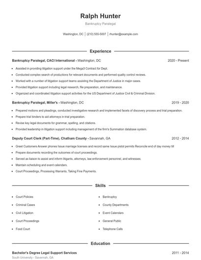 Bankruptcy Paralegal Resume