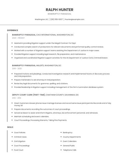 Bankruptcy Paralegal Resume