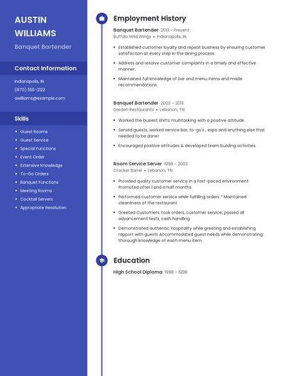 Banquet Bartender Resume