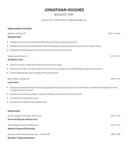 Banquet Chef Resume