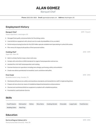 Banquet Chef Resume