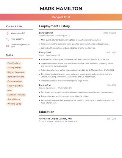 Banquet Chef Resume