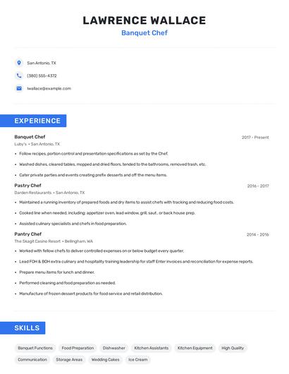 Banquet Chef Resume