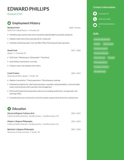 Banquet Chef Resume