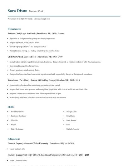Banquet Chef Resume