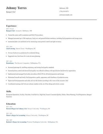 Banquet Chef Resume