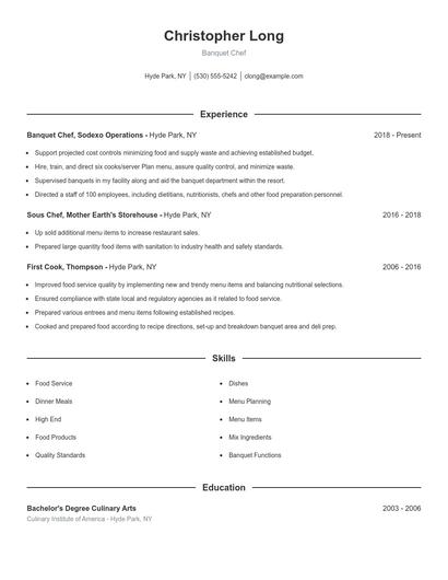 Banquet Chef Resume
