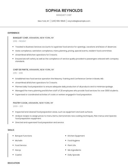 Banquet Chef Resume