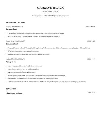 Banquet Cook Resume