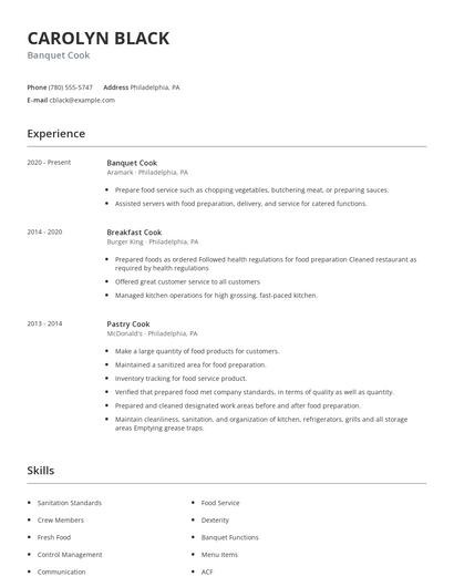 Banquet Cook Resume