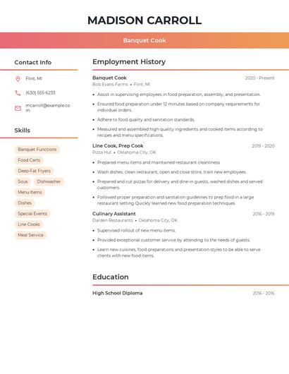 Banquet Cook Resume
