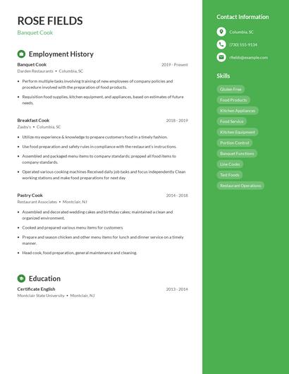 Banquet Cook Resume