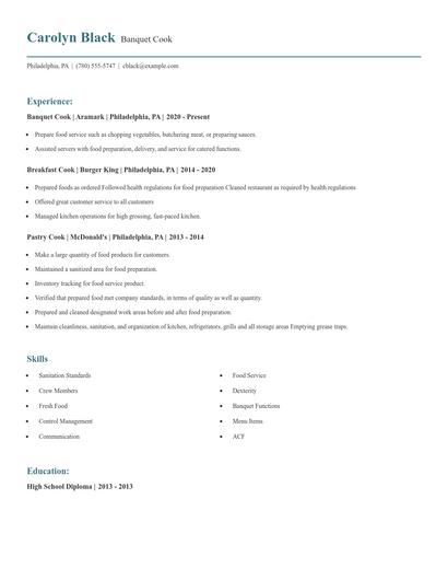 Banquet Cook Resume
