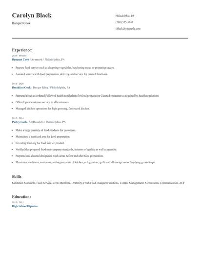 Banquet Cook Resume