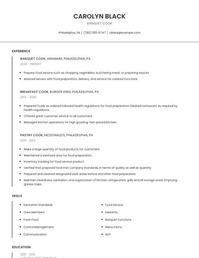 Banquet Cook Resume