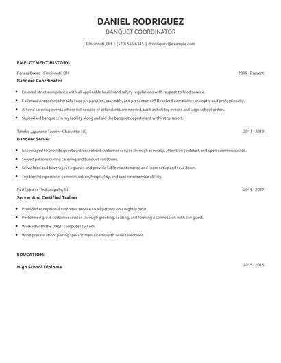 Banquet Coordinator Resume