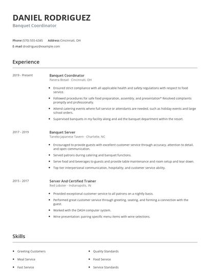 Banquet Coordinator Resume