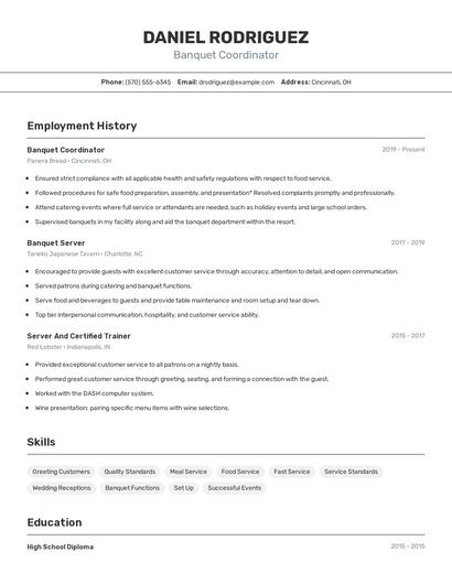 Banquet Coordinator Resume