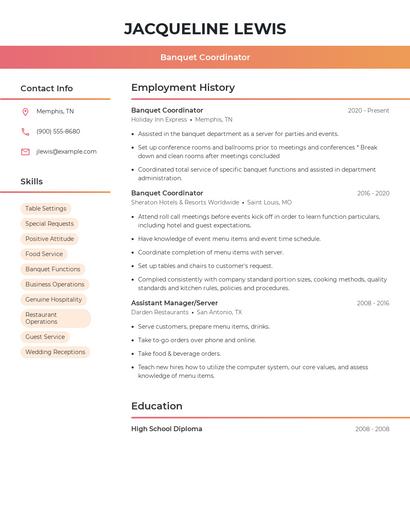 Banquet Coordinator Resume