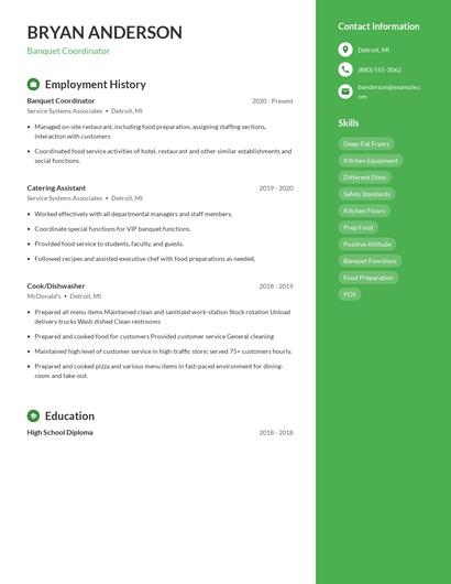 Banquet Coordinator Resume
