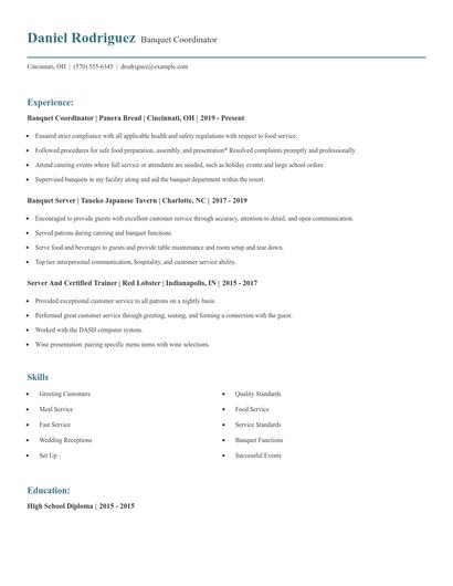 Banquet Coordinator Resume