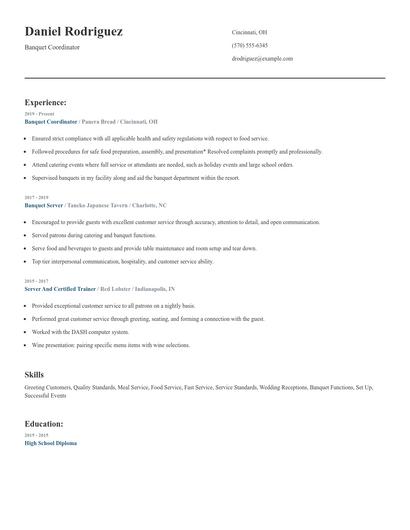 Banquet Coordinator Resume