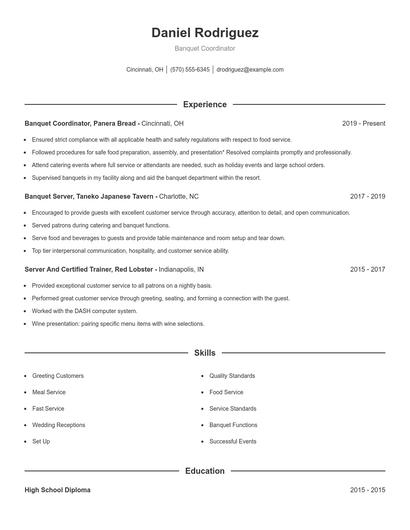 Banquet Coordinator Resume