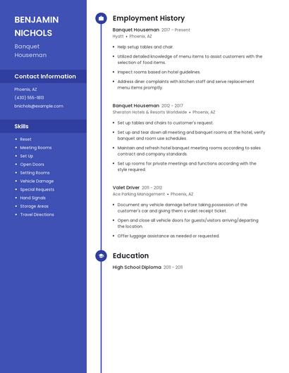 Banquet Houseman Resume