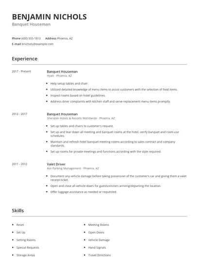 Banquet Houseman Resume