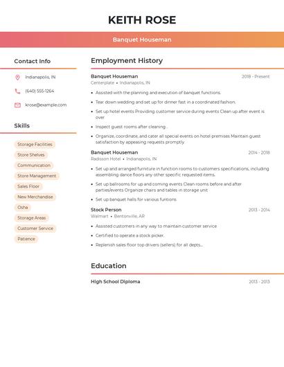 Banquet Houseman Resume