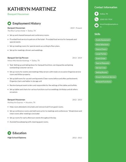 Banquet Houseman Resume