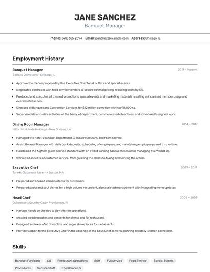Banquet Manager Resume