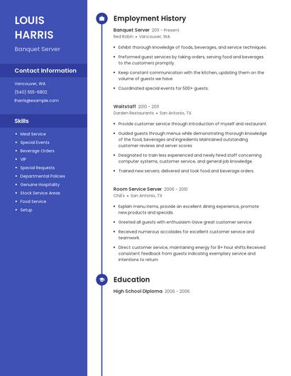 Banquet Server Resume