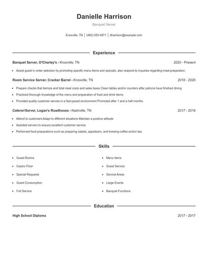 Banquet Server Resume
