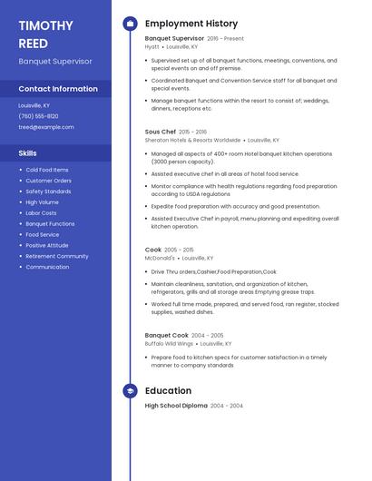 Banquet Supervisor Resume