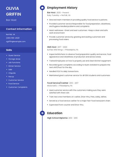 Bar Host Resume