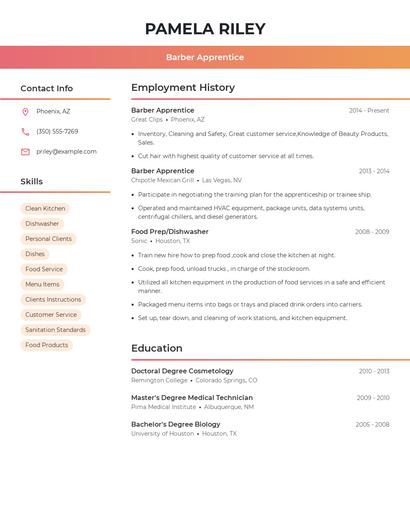 Barber Apprentice Resume