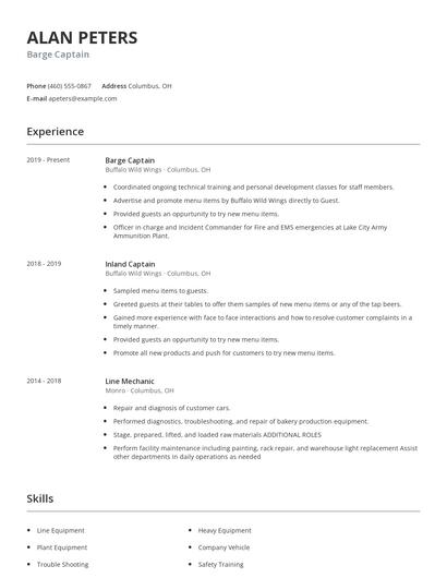 Barge Captain Resume